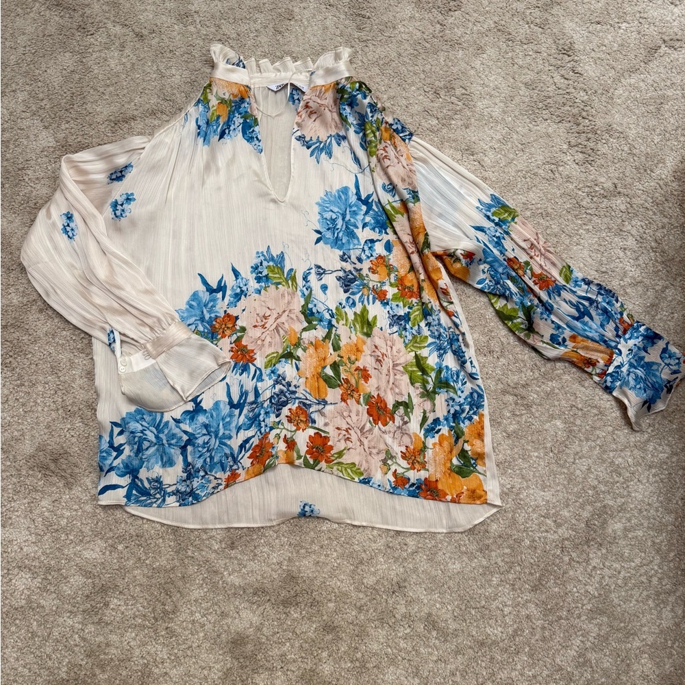 Zara Satin Multicolor Floral Blouse